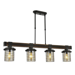 Opviq AV-4216-4EY Lámpara de Araña Industrial Negro y Roble